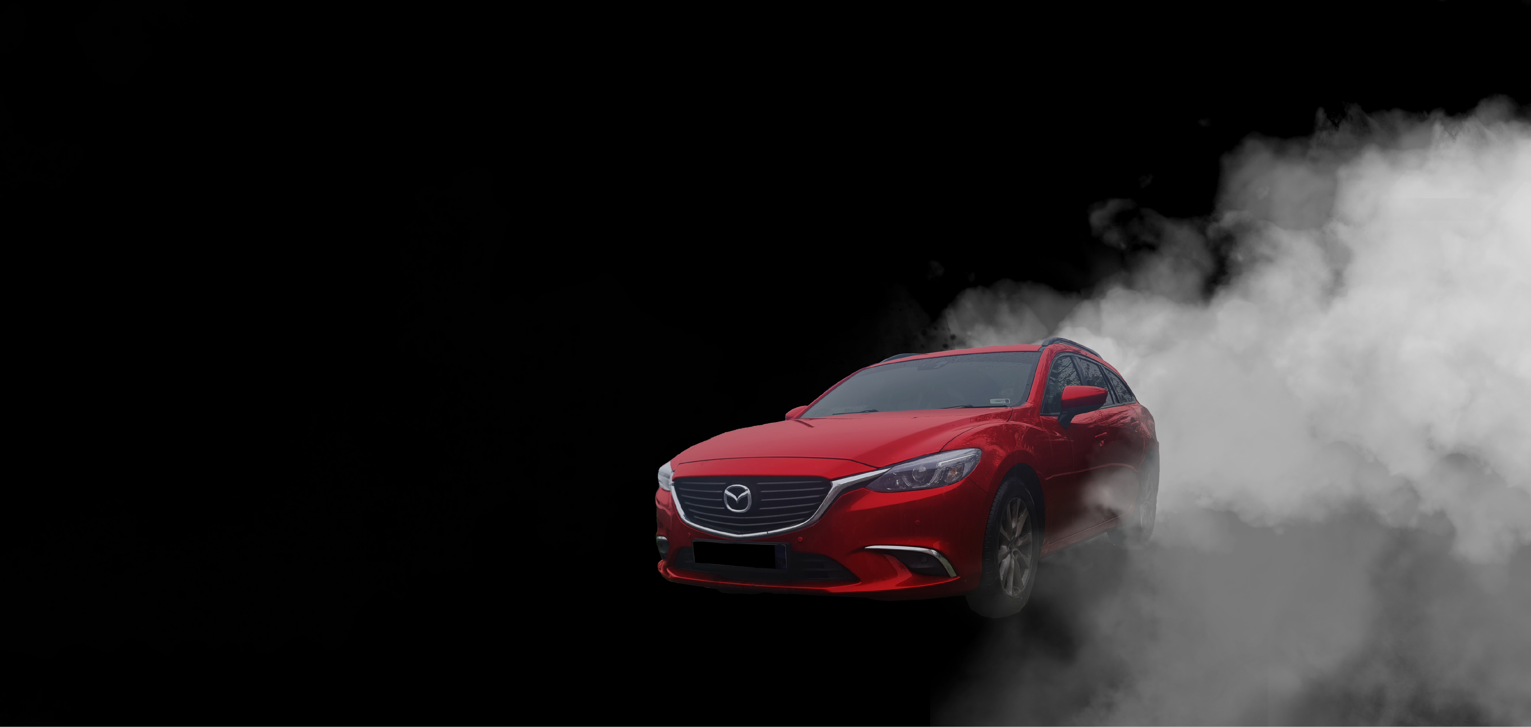 Red Mazda car with smoke effect